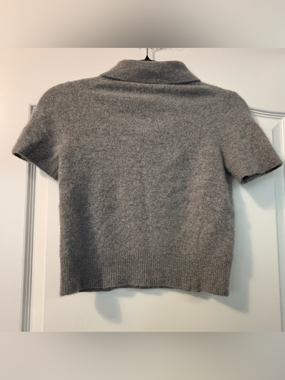 Quince Heather Gray Short-Sleeve Polo Neck Mongolian Cashmere Sweater - Picture 3 of 4